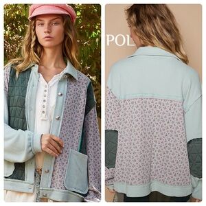 POL Mint Green and Floral Patchwork Jacket